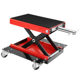 Garvee Motorcycle Scissor Lift Jack with Dolly & Hand Crank for ATVs and Dirt Bikes, 1100 LBS Capacity, Adjustable Height, Black - Red