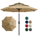 Garvee 10Ft 3-Tier Solar Patio Umbrella with LED Lights, Outdoor Table Umbrella, Tan, Pool, Deck, Yard, Garden - Tan