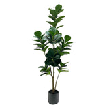 Garvee Artificial Fiddle Leaf Fig Tree with Planter, 5Ft Tall, Natural Wood Trunk, Indoor Outdoor Home Decor, Black Pot - 150Cm Fiddle Leaf Fig Gray Explosion-Proof Pot + Stone