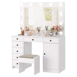 Garvee White Makeup Vanity with Lights Mirror, Vanity Desk, 7 Drawers, Charging Station, Modern Wooden Dressing Table for Bedroom