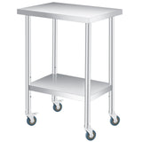 Garvee Stainless Steel Table 18" x 24" NSF 2 Tier Prep Table with Lockable Wheels Adjustable Under Shelf Heavy Duty Commercial Worktable for Restaurant Home Kitchen Indoor Outdoor