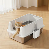 Garvee Non-Stick Stainless Steel Cat Litter Box with Lid & Scoop, Large 23.62''L x 15.75''W x 14''H, White, Splash-Proof & Leak-Proof - White