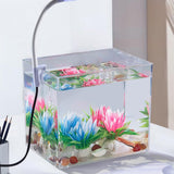 Garvee Small Fish Tank With Light, Aquarium Tank With Clamp Light, Wall Mounted Filter, Anti Slip Base, Living Room, Home Office, Clear PS Material - Large Desktop Fish Tank + 3W Clamp Light