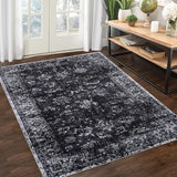 Garvee Area Rug 4x6 Rugs for Living Room Non Slip Washable Rug Low Pile Vintage Distressed Rug Stain Resistant Carpet Rug for Playroom Dining Room Dorm Room, Black