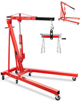 Garvee 2-Ton Foldable Hydraulic Engine Hoist, 6-Wheel Swivel Shop Crane, Adjustable Boom, Heavy-Duty Cherry Picker for Garage Workshop, 168 Lb, Red - Red