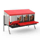 Garvee Chicken Nesting Boxes with Cleanable Pull-Out Trays, 4 Hole Metal Rollaway Nest Box for Laying Hens, Wall Mount or Free-Standing, Includes Legs - Red