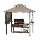 Garvee 8x5 ft Grill Gazebo with Side Awning, Double-Tier BBQ Canopy, Khaki, Outdoor Patio Backyard Garden Deck - Khaki