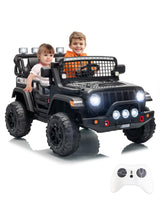 Garvee 24V Ride On Toys, 2-Seater Electric Ride On Car Truck, Black, 20" Width Seat, Remote Control, LED Lights, Bluetooth, Music, 3 Speeds for Kids 3+