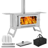 Garvee Outdoor Portable Wood Stove Foldable Stainless Steel Camping Stove 4-Season Heating Cooking Barbecue L24.25xW15.4xH10 B - Silver-B