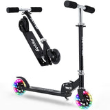 Garvee Kick Scooter for Kids with 5 LED RGB Lighted Wheels, Lightweight, Adjustable Handlebars, Anti-Slip Deck, Black, Ages 3+ - Black