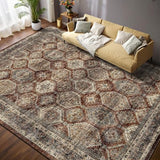 Garvee Persian Brown-Red 10x13 Large Area Rug for Living Room Washable Rugs Retro Rug for Bedroom Vintage Tribal Rug Non Slip Carpet Throw Rugs for Dining Room Stain Resistant Office Rug Classroom Rug