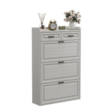 Garvee Narrow Shoe Cabinet with 3 Flip-Up & 2 Standard Drawers, Space-Saving Entryway Storage Organizer for Shoes, Boots, Sneakers, Adjustable Shelves, White