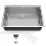 Garvee Kitchen Sink 32x22x10 Inch Drop-In Brushed Stainless Steel Deep Single Bowl with Bottom Grid & Drain Assembly, Silver - Single Bowl