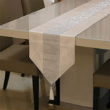Garvee Table Runner with Diamante Strip and Tassels for Wedding Party, 70 Inches, Silver