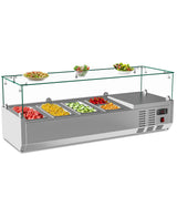 Garvee 48’’ Countertop Refrigerated Condiment Station with Auto Defrost & Digital Controller for Restaurant Food Truck, Stainless Steel, Glass Lid