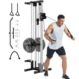Garvee Wall Mount Cable Station Lat Pulldown Machines Dual Pulley System Home Gym 33.5"x26.5"x82.7" Black