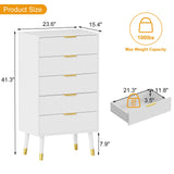 Garvee Fluted 5 Drawer Dresser White With Gold Metal Handles For Bedroom Living Room Hallway Entryway Compact Storage - White--5 Drawer