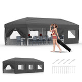 Garvee 10x30 Pop Up Canopy with 8 SideWalls - Heavy Duty Outdoor Tent, Adjustable Height, Grey, Portable Roller Bag Included - Grey