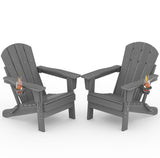 Garvee Folding Adirondack Chair Set of 2, All-Weather HDPE Outdoor Chairs with Cup Holder for Patios, Decks, Gardens, Grey, 30"D x 29"W x 35.5"H - Grey