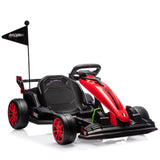 Garvee 24V Electric Drift Kart for Kids with Adjustable Seat, EVA Silent Wheels, Parent-Safety Certified Ride-On Toy, 38.58"-49.6" Length, Black - Red