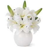 Garvee 3 Pcs Artificial Tiger Lily Flowers, Real Touch, UV Resistant, Home Table Centerpieces, Orange - White