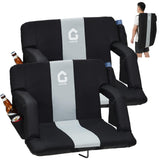 Garvee Extra Wide 24.5" Stadium Seats with Back Support and Padded Cushion - Reclining Bleacher Chair with Anti-Slip Mat, Large Pockets, Cup Holders, Grey - Grey