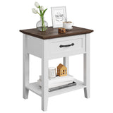 Garvee Nightstands End Table with Drawer 2 Tiers Storage Shelves for Living Room Study Room Bedroom Dorm White