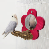 Garvee 1Pc Bird Perch with Mirror, Flower Shape Mirror Wooden Parrot Stand, Small Pet Toys, Red