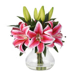 Garvee Artificial Tiger Lilies Silk Flowers with Glass Vase for Home Decor Wedding Office 13 Inch Pink - Tiger Lily ,Pink