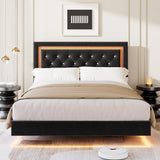 Garvee Floating Bed Frame Full Size with Smart LED Lights, Upholstered Platform Bed, Black, Bedroom - Black