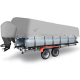 Garvee Marine-Grade Pontoon Boat Cover 300D Waterproof Trailerable Cover 17'-20' Heavy-Duty Adjustable Windproof Straps Storage Bag - Gray