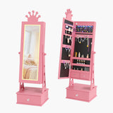 Garvee Kids Jewelry Armoire Cabinet With Full-Length Mirror And LED Lighting, 3 Storage Drawers, Princess Theme, Child-Safe Design, Pink - Pink