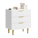 Garvee Fluted Dresser 3 Drawers Wooden Chest Metal Handles Feet Bedroom Living Room Hallway White 28x17x30"