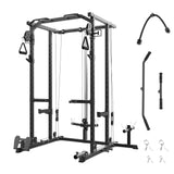 Garvee Power Cage 2000LBS All-In-One Squat Power Rack with Dual Pulley Cable Crossover System Heavy-Duty Steel Construction for Strength Training Home Gym Black