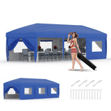 Garvee 10x30 Pop Up Canopy with 8 SideWalls Heavy Duty Outdoor Tent Blue Portable Roller Bag Adjustable Height - Blue