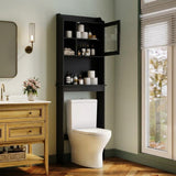 Garvee Bathroom Storage Shelf Over Toilet - Adjustable Shelves, Glass Door, MDF, Freestanding, Space-Saving, Black, Ideal for Small Bathrooms