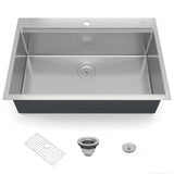 Garvee Workstation Kitchen Sink 33x22x10 Inch Deep Bowl Heavy-Duty 304 Stainless Steel Scratch-Resistant Rim Grid Drain Assembly for Home Kitchens - Single Bowl With Ledge