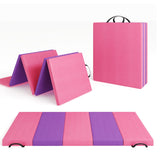Garvee Foldable Gymnastics Mat Thick EPE Foam Portable Handles Sweat-Resistant PU Leather Pilates Martial Arts Home Training - Pink&Purple
