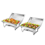 Garvee Chafing Dish Buffet Set 2 Pack, 8 Qt Stainless Steel Chafer Buffet Servers and Warmers Sets with Lid Folding Frame, Rectangular Chafing Dishes for Parties, Weddings, Catering Events, Silver - 