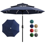 Garvee 10Ft 3-Tier Solar Patio Umbrella with LED Lights, Outdoor Table Umbrella with Vents, Navy Blue - Navy Blue