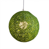 Garvee Natural Hand-Woven Rattan Pendant Lampshade Green Bohemian Vine Ball Light Shade for Bedroom Cafe Home Decor - Green