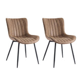 Garvee Upholstered Dining Chairs Set of 2, Mid Century Modern Armless Kitchen Chair with Faux Leather & Back & Metal Legs, for Dining Room, Bedroom, Reception Waiting Room - Brown-Stripe