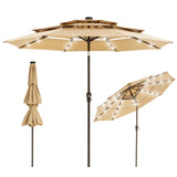 Garvee 9ft Patio Umbrella with Solar Lights, 3-Tier Ventilated Canopy, LED Lights, UV Protection, Outdoor Deck Pool Large Umbrella - Khaki