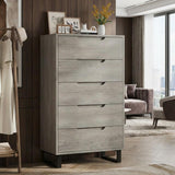 Garvee 5 Drawer Dresser for Bedroom, Freestanding Horizontal Wooden Chest, 50.5" Tall, Storage for Living Room, Hallway, Entryway, Natural Wood Color