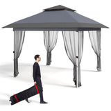 Garvee 11'x11' Gazebo Canopy Tent with Curtains and Mosquito Netting for Patio and Backyard, 2-Tiered Vented Top, Gray - Gray