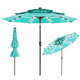 Garvee 10ft Patio Umbrella with Solar Lights, 3-Tier Ventilated Outdoor Table Umbrella, UV Protection, Large Deck & Pool Umbrella, Easy Crank & Tilt, Black - Turquoise Blue