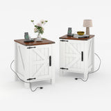 Garvee Farmhouse Nightstand Set of 2 with USB Charging Station, Rustic Bedside Table, 18 Inch, Warm Wood Finish
