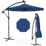 Garvee 10FT Cantilever Umbrella with Solar Lights, Outdoor Offset Design, Infinite Tilt, Crank Lift, Navy Blue, Large Patio Umbrella for Deck Pool Garden - Navy Blue