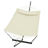 Garvee 2 Person Double Hammock with Stand and Pillow - Heavy Duty Outdoor Hammock for Patio Backyard Poolside, 450 Lbs Capacity, Weather-Resistant Fabric - Beige