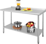 Garvee 60" x 24" NSF Certified Stainless Steel Prep & Work Table, Heavy Duty Commercial Kitchen Worktable with Adjustable Undershelf, 60x24 Inches, Silver - 08 Arc Edge
